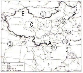 (2)写出图中数字代号表示的地理事物(邻国)