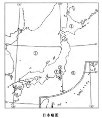 读日本空白地图.回答问题.(1)日本的四大岛名称