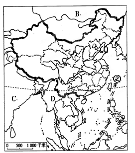 读中国及周边地区略图.完成下列各题.(1)写出图