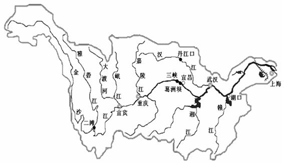 读"长江流域图,回答问题(每空2分,共16分)