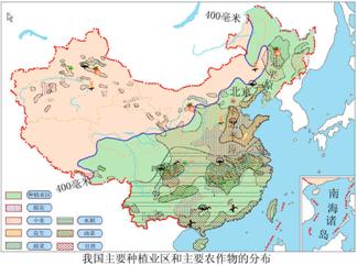 (1)由图可见,我国农业地区分布东西差异明显,我国的种植业主要集中在