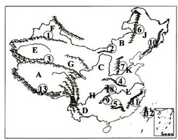 图2中国地形图 八年级地理半期试题