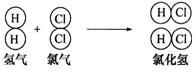 (2)在反应中氢分子分裂成 ,氯气 分子分裂成 ,它们相互结合 形