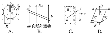 b到 a,故选项c错误;选项d图中 ab棒切割磁感线由右手定则可知,导体棒