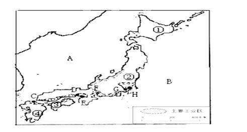 读日本工业分布图,回答问题。 (1)字母代表的