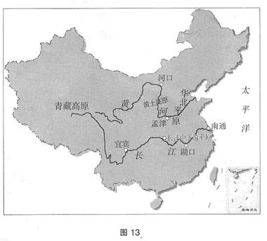 (2013江苏南通)28. 图13为"长江,黄河干流位置示意图",读图回答问题.