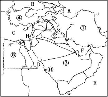 31,读中东地区图回答问题:(每空1分,共10分).