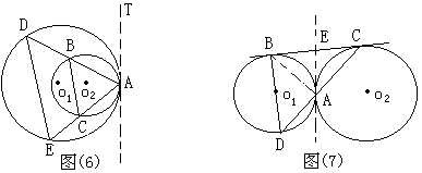 点a作⊙o 1,⊙o 2的公切线ae交bc于e,连结ab   分析:要证 ,因两圆内切