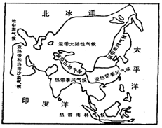 读"亚洲气候分布图,回答下列问题.