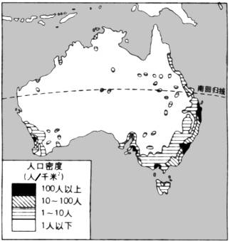 1.读澳大利亚人口分布图,回答