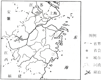 读浙江省轮廓图.回答(1)图中的农业地域类型主要是水稻种植业.
