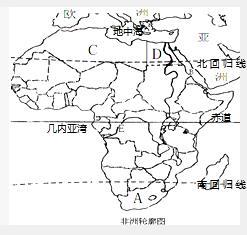 读非洲轮廓图.完成下列各题:(1)在图中适当位置填出地