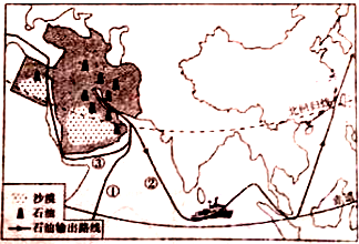 读中东地区石油外运航线 图.回答问题.(1)中东