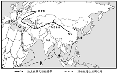 自中国西安沿丝绸之路经济带向西经乌鲁木齐到阿拉木图,气温逐渐下降