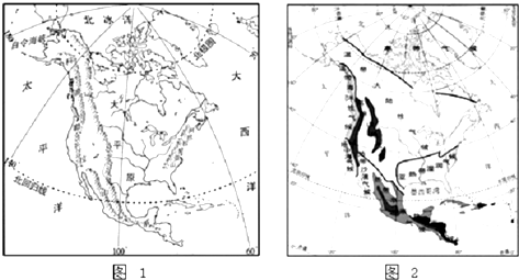 图1是北美洲地形图.图2是北美洲气候类型分布