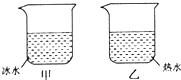 夏天,小丽将冰水和热水分别注入常温下的两只透明烧杯中,如图所示