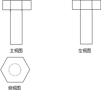 如图所示是一个带正六边形螺帽的螺杆示意图,请画出它的三视图.