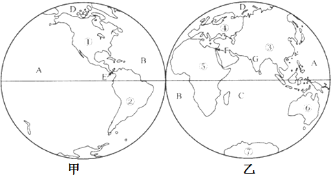 读"东西半球海陆分布图"回答下列问题.