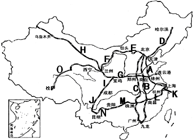 (铁路,公路,水路,航空,管道) (2)写出图中数字所表示的铁路干线: a是