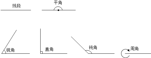 17在下面分别画一条线段和一个锐角直角钝角平角周角