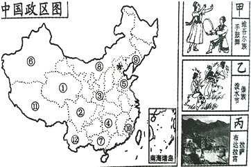 地理上学期第一次月考试题 > 题目详情  (1)写出下列数字所代表的省区