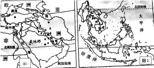 读"中东地区图和东南亚地区图 .完成下列要求(1)两个.