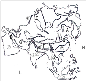 读亚洲地形图.说出下列代码所代表的地形区名称.