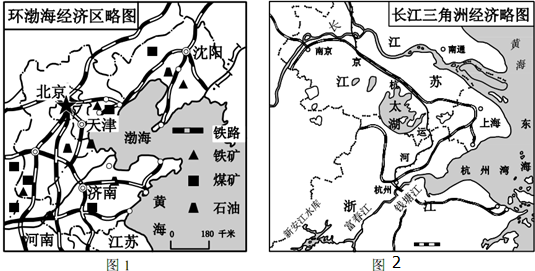 长江三角洲经济区以 上海为核心,连接两大经济区核心的铁路干线是京沪