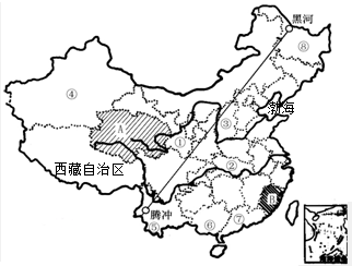 解答 解:(1)图中注渤海,西藏自治区位置,如图