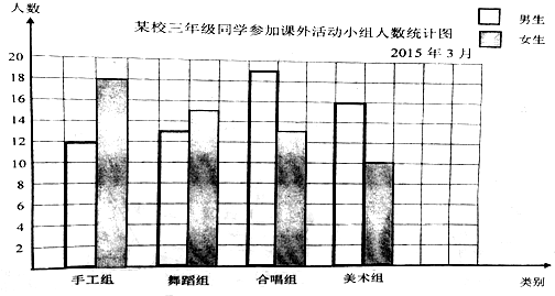 题目详情(1)根据条形统计图完成统计表 手工组 舞蹈组 合唱组 美术组