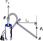 如图所示是一个简易压水机,其中aob是杠杆,作出动力f1的力臂与阻力f2.