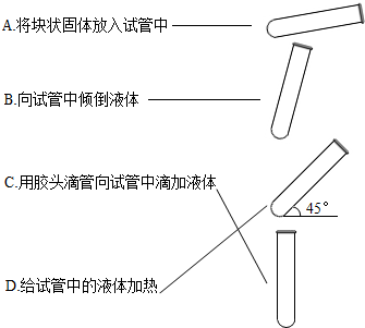 故答案为:d,给试管内液体加热时,试管要倾斜与水平面呈45,增大试管