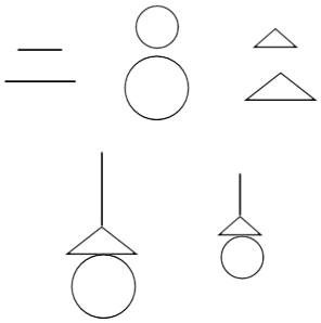 有①两条线段,②两个三角形,③两个圆.各组图形形状.