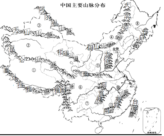 1山脉构成我国地形的骨架在图中的小方格内填出我国主要山脉的名称