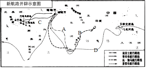 读图并回答问题(1)图中四条路线分别是谁的航海路线?a.迪亚士.b.