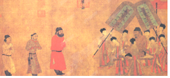 如图是唐朝画家阎立本的步辇图描绘了唐太宗接见来求亲的吐蕃使者的
