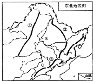 (2)写出平原的名称:a三江平原  b松嫩平原  c辽河平原 (3)东北地区