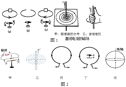 (2)直线电流的磁场:直线电流产生的磁场中,磁感线是以导线为圆心排列