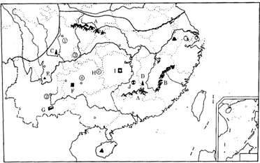 南方地区图.填空.(1)图中所示山脉:a b ,著名:c