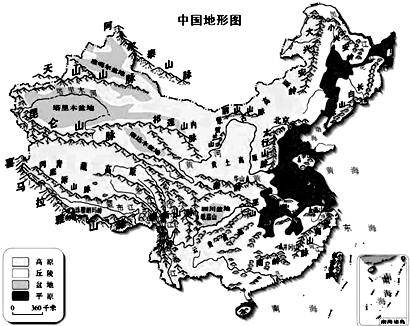 读我国地形分布图.据图回答.(1)在我国的第二级阶梯内.主要分布的地形是 .(2)我国第二.三级阶梯的分界线是 .(3)我国的地势特点是 , .(4)我国的地势特点对气候和河流流向产生什么影响?气候: 河流: . 题目和参考答案