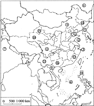 中国疆域与邻国图.完成下列要求: (1)写出图中字