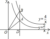 1的图象与a,b两点,则△aob的面积为x4,y=x2如图,一平行于y轴的直线