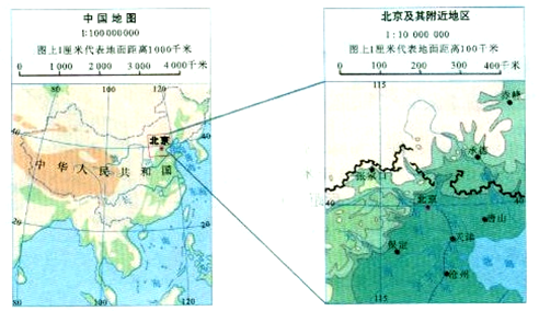 读图完成下列各题 比例尺 范围 内容 中国地图 北京及其附近地区图