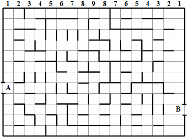 如图是一座迷宫请画出任意一条从a到b的通道每个格子至多经过一次通道
