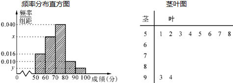 )求样本容量n和频率分布直方图中x,y的值)在选取的样本中,从