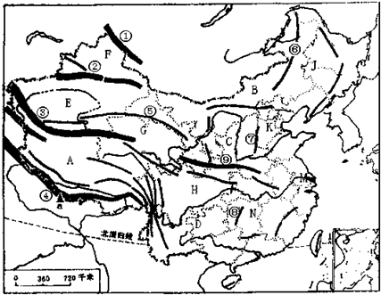 读中国地形图,请你准确描图,填图,填写以下问题.