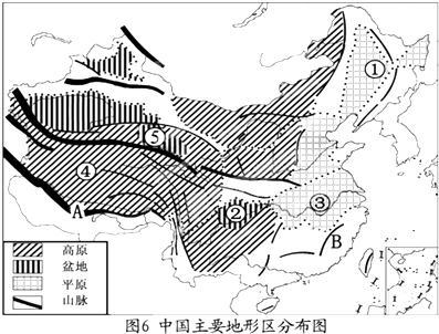 读中国主要地形区分布图填空.
