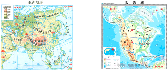 读亚洲地形图和北美洲地形图.回答下列问题.(1)亚洲的地形特点是 .而北美洲的地形特征是 .(2)从南北半球看.亚洲主要位于 .北美洲位于 ,从东西半球看.亚洲位于 半球.北美洲位于 半球.(3)从纬度位置看.亚洲和北美洲主要部分都位于 .从气候类型分布看.亚洲和北美洲分布最广的气候类型是 .(4)由于地形的影响.亚洲的河流特点是 .北美洲的题目和参考答案--精英家教网--