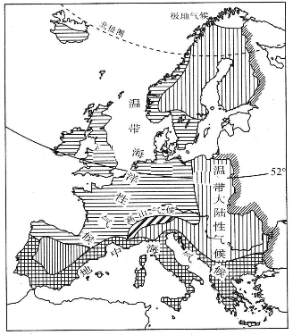 读欧洲西部气候分布图.回答问题.(1)欧洲西部大部分地区位于五带中的 带.西部濒临 洋.(2)欧洲西部气候深受海洋的影响.大部分属于典型的 气候.气候特点是 . 题目和参考答案
