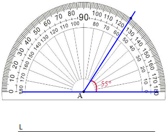 过这一点以点a为端点画一条射线,即得一个55°的角,然后标出角的度数